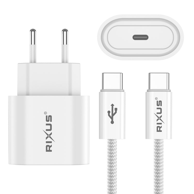 Rixus RXHC20C Fast Charger USB-C To USB-C Cable 1.8m 20W White
