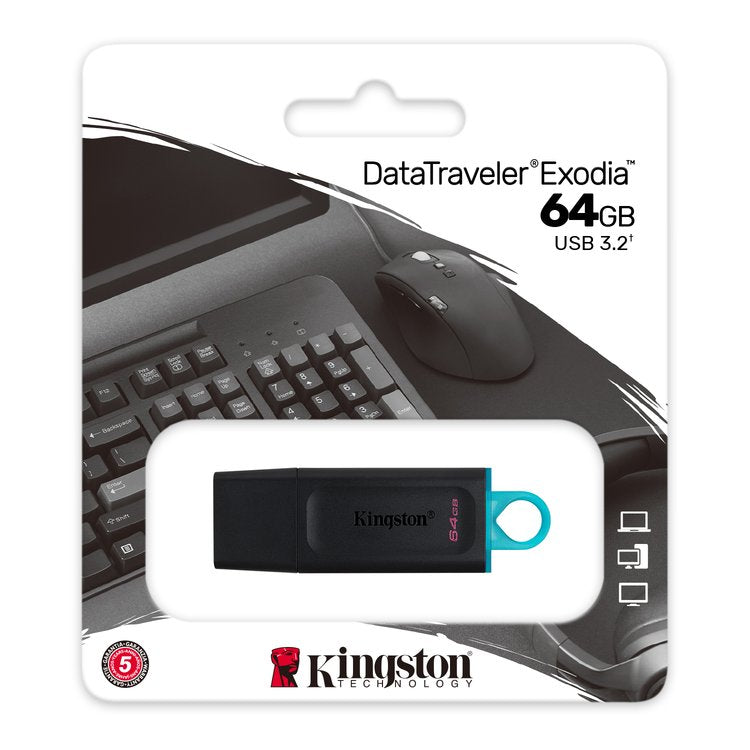 Kingston 64GB DataTraveler Exodia Black + Teal USB3.2 Gen 1 Flash Drive