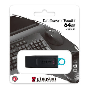 Kingston 64GB DataTraveler Exodia Black + Teal USB3.2 Gen 1 Flash Drive