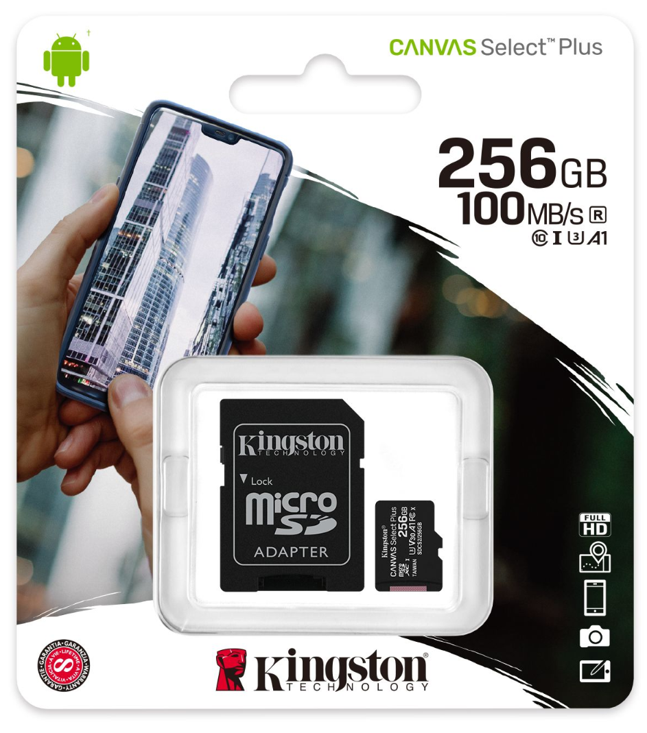 Kingston 256GB Canvas Select Plus MicroSD Memory Card 100R A1 C10 Card With Adapter