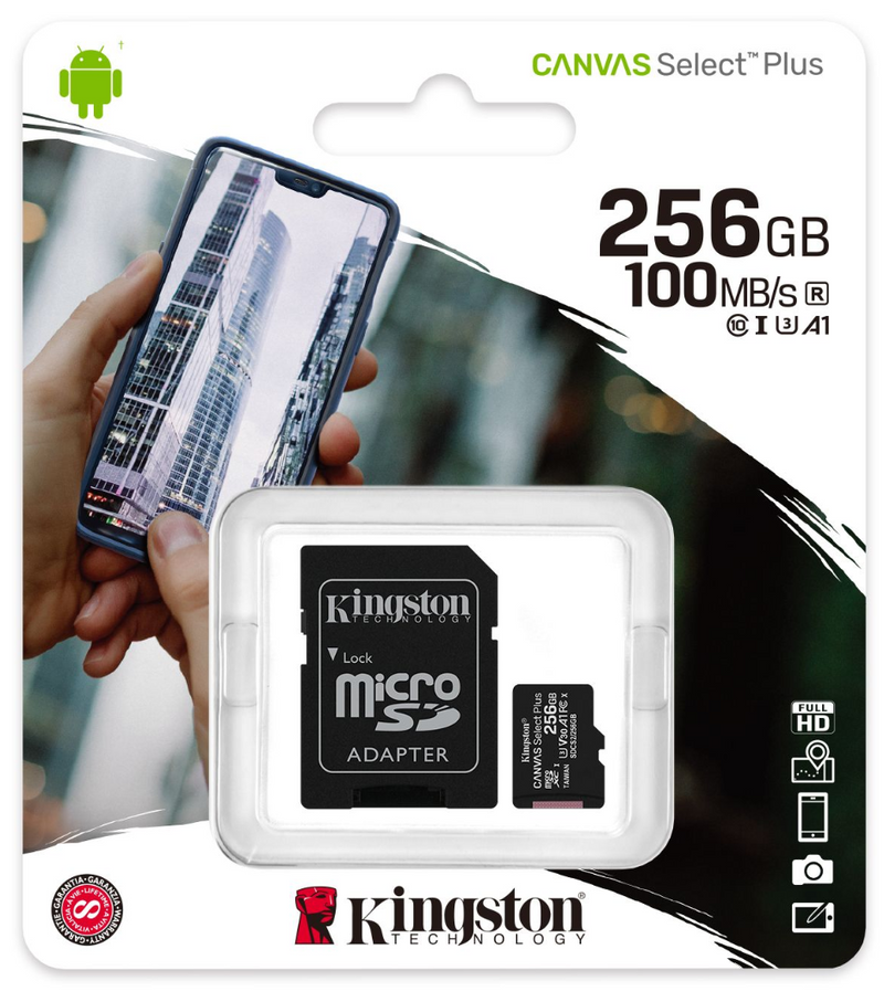 Kingston 256GB Canvas Select Plus MicroSD Memory Card 100R A1 C10 Card With Adapter