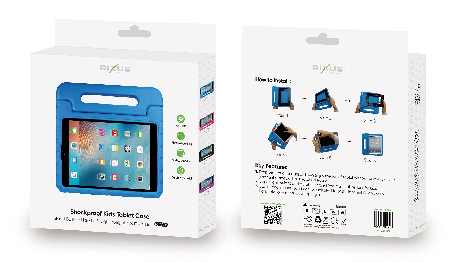 Rixus RXTC06 Tablet Kids Case For Apple iPad 2, 3, 4 9.7 inch Blue