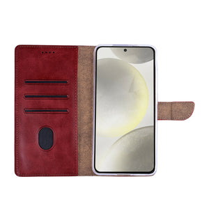Rixus Bookcase For Samsung Galaxy S24, S25 Dark Red
