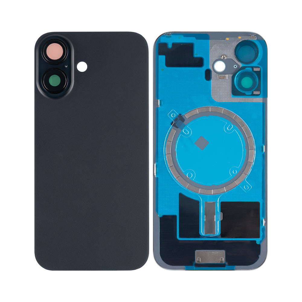 For Apple iPhone 16 Back Glass Without NFC, Enlarged Camera Frame Black Compatible