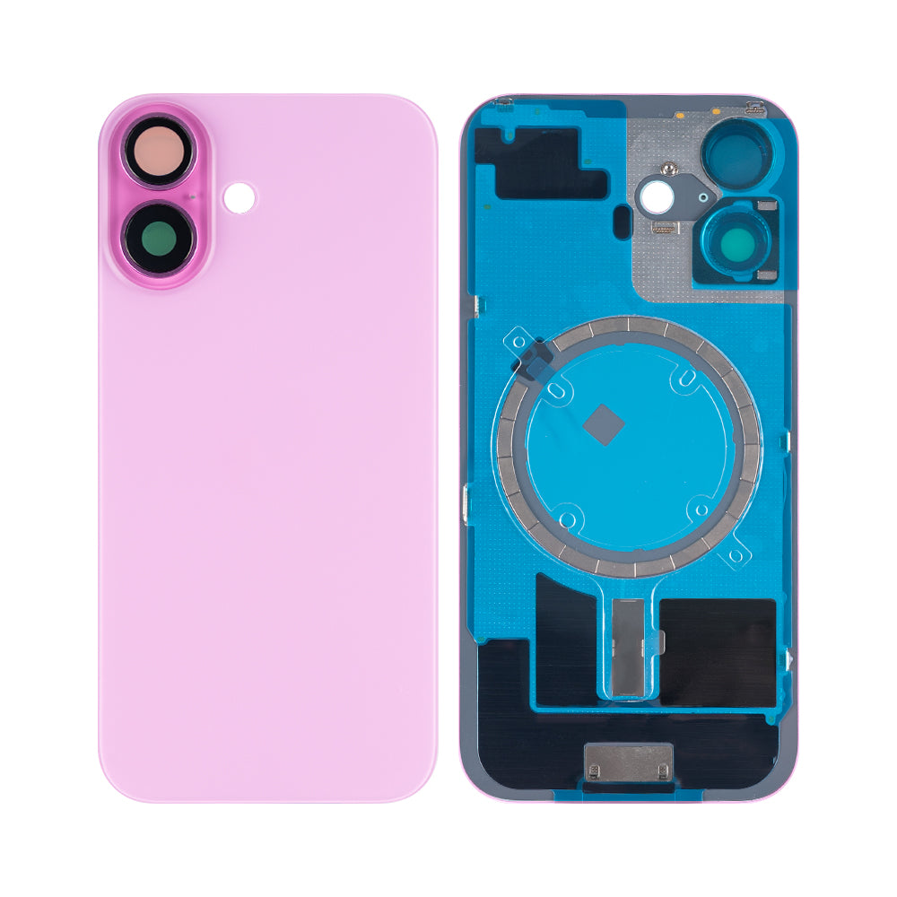For Apple iPhone 16 Back Glass Without NFC, Enlarged Camera Frame Pink Compatible