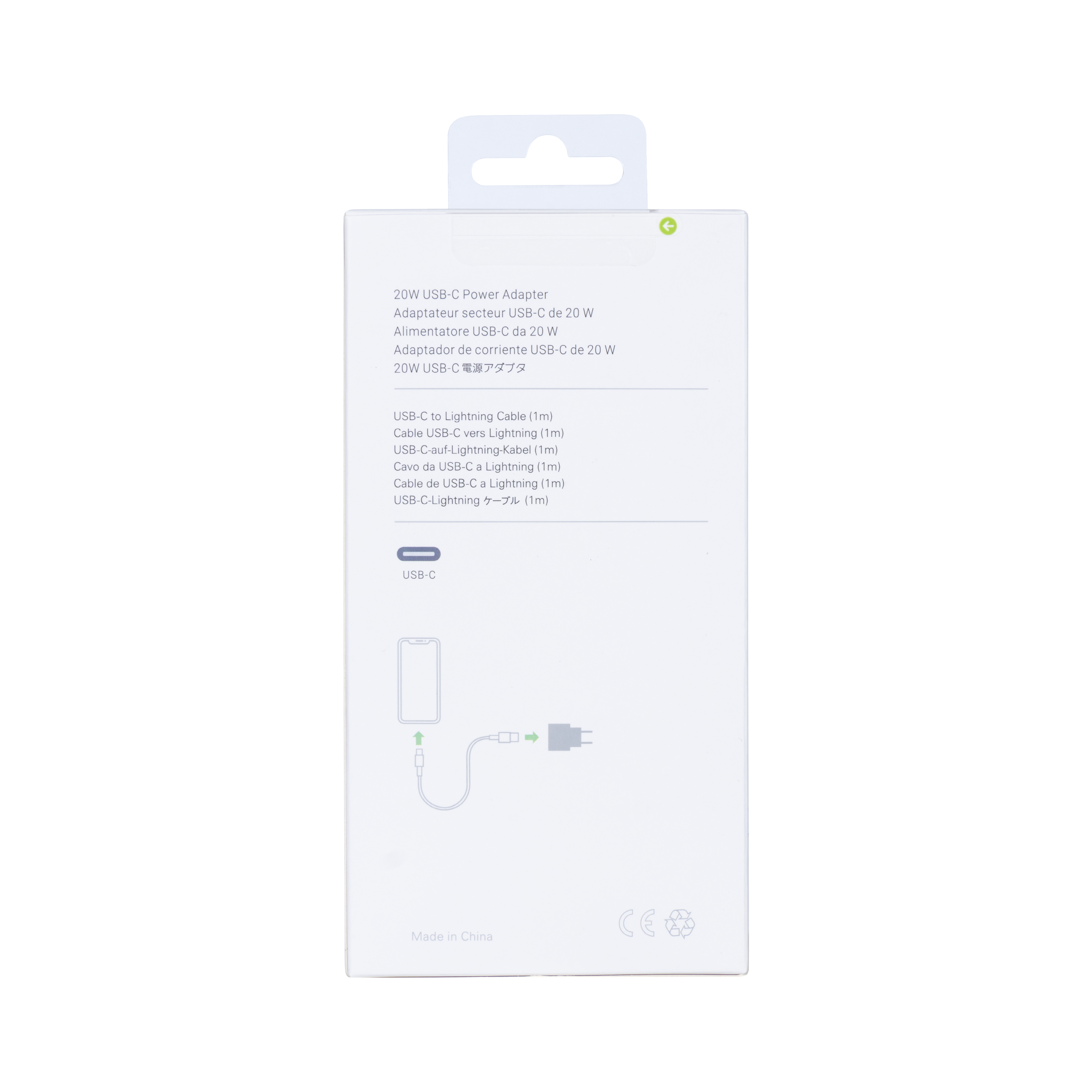 For Apple Charger USB-C 20W with Cable Lightning 1m Retail Box