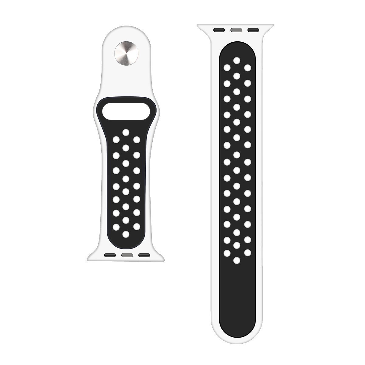 Silicone Double Color Sport Band For Apple Watch 42mm, 44mm, 45mm, 49mm White, Black Retail Box
