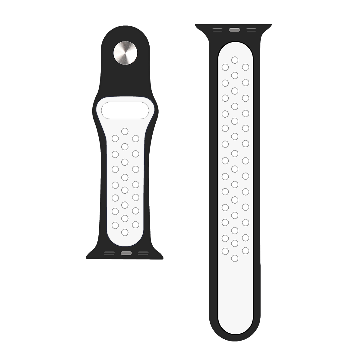 Silicone Double Color Sport Band For Apple Watch 42mm, 44mm, 45mm, 49mm Black, White Retail Box