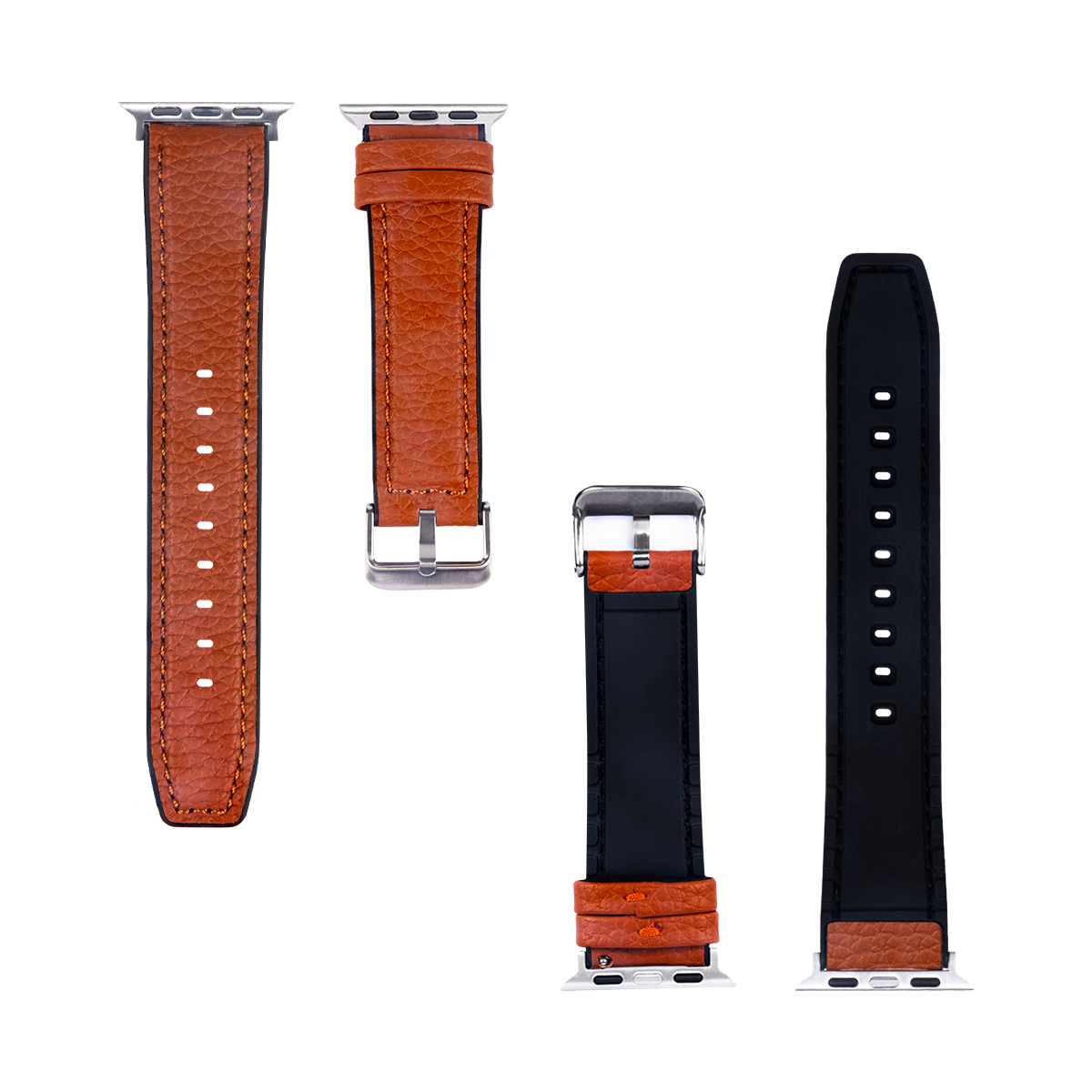 Silicone And Leather Band For Apple Watch 42mm, 44mm, 45mm, 49mm Light Brown Retail Box