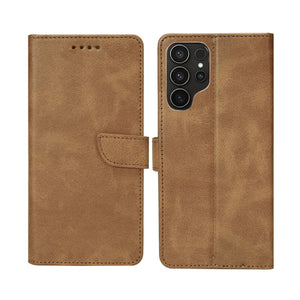 Rixus Bookcase For Samsung Galaxy S24 Ultra 5G Light Brown