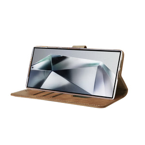 Rixus Bookcase For Samsung Galaxy S24 Ultra 5G Light Brown