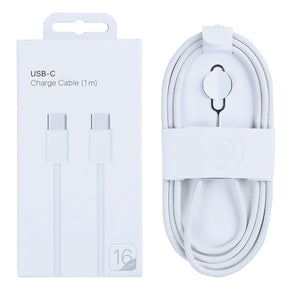 For Apple iPhone 15, 16, 17 Series USB-C To USB-C Woven Cable 100cm 60W  White Retail Box