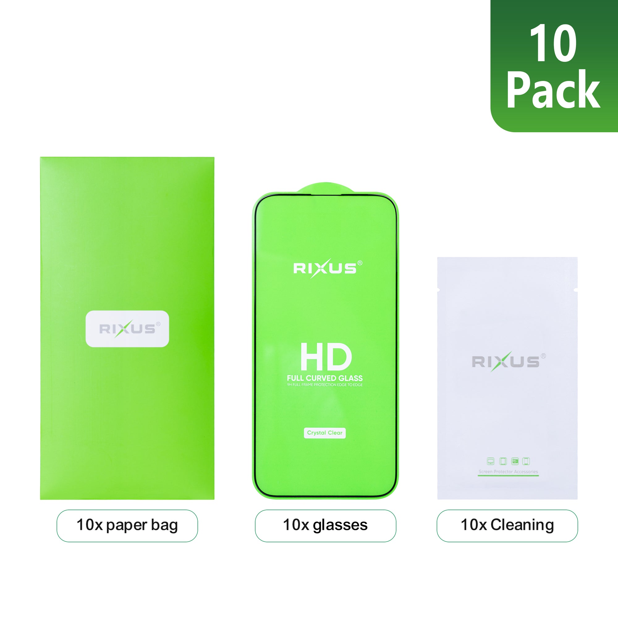 Rixus Clear HD Full Curved Edge Tempered Glass For Apple iPhone 14, 13, 13 Pro, 16e, 17e (10-Pack)