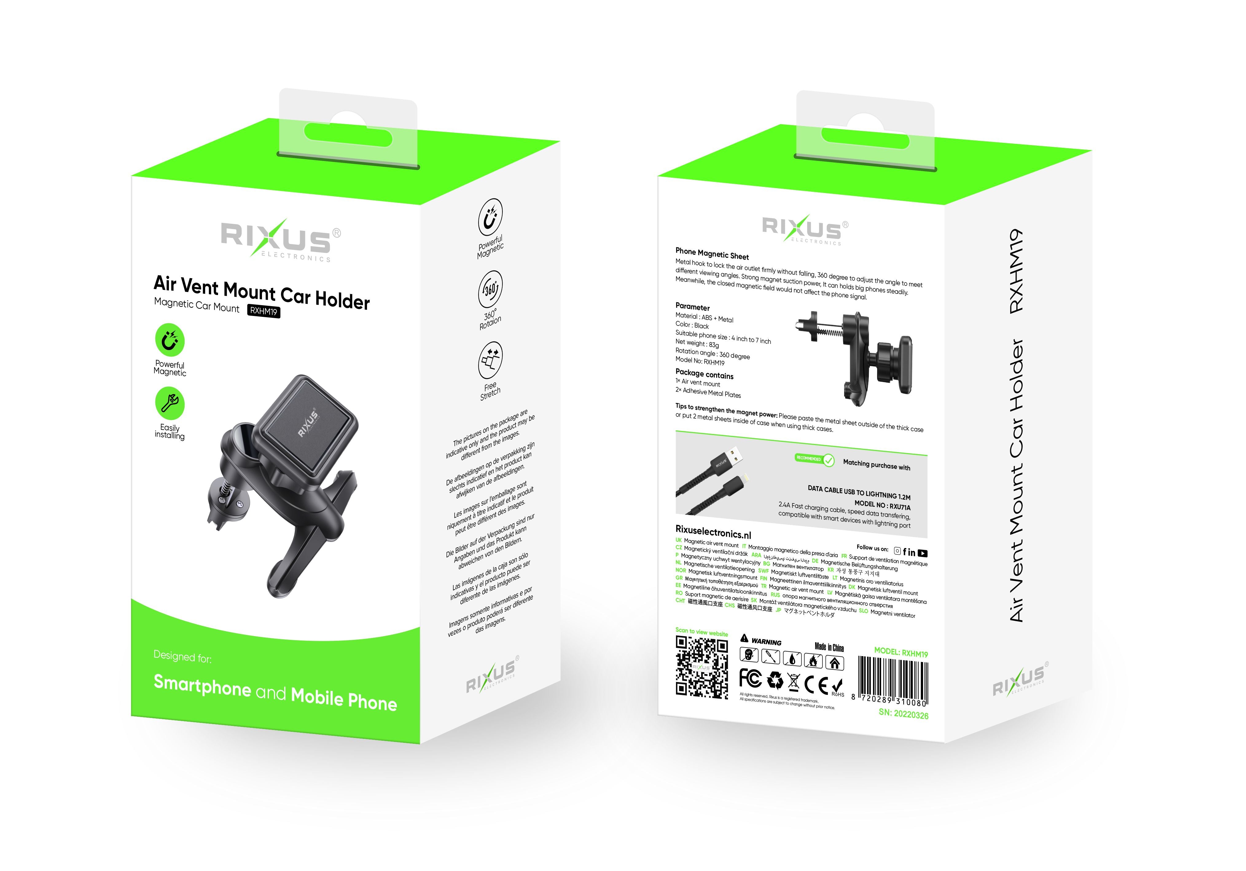 Rixus RXHM19 Air Vent Mount Car Holder Black