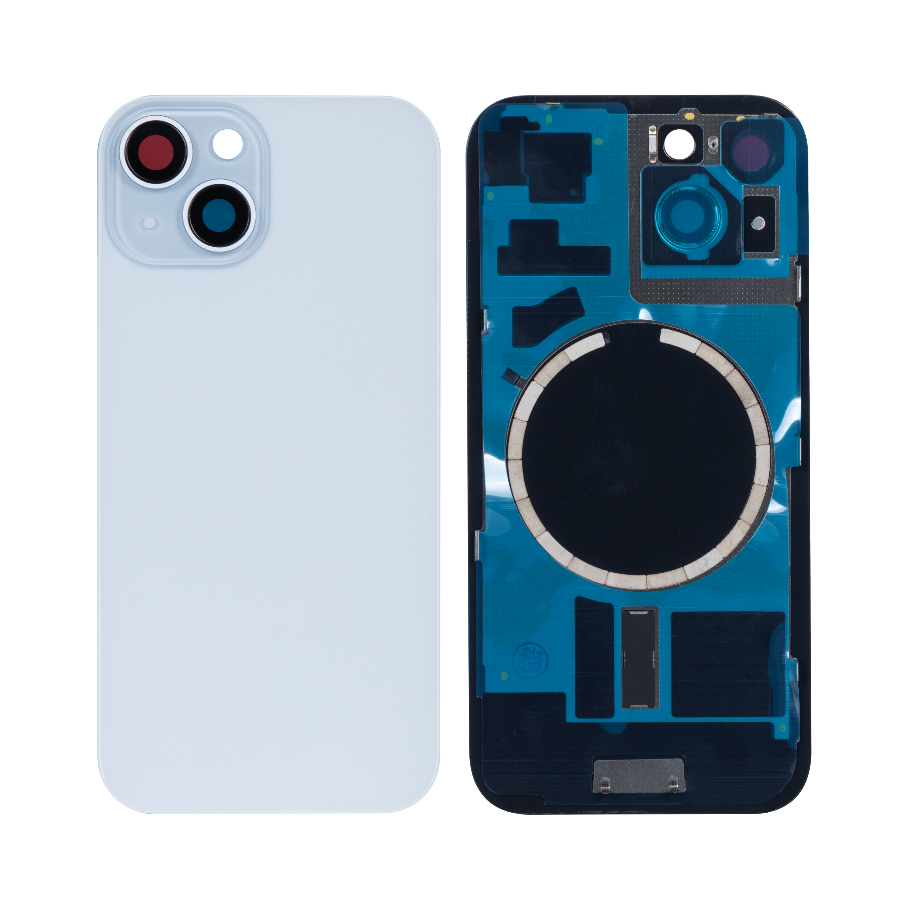 For Apple iPhone 15 Back Glass Without NFC, Enlarged Camera Frame Blue Compatible