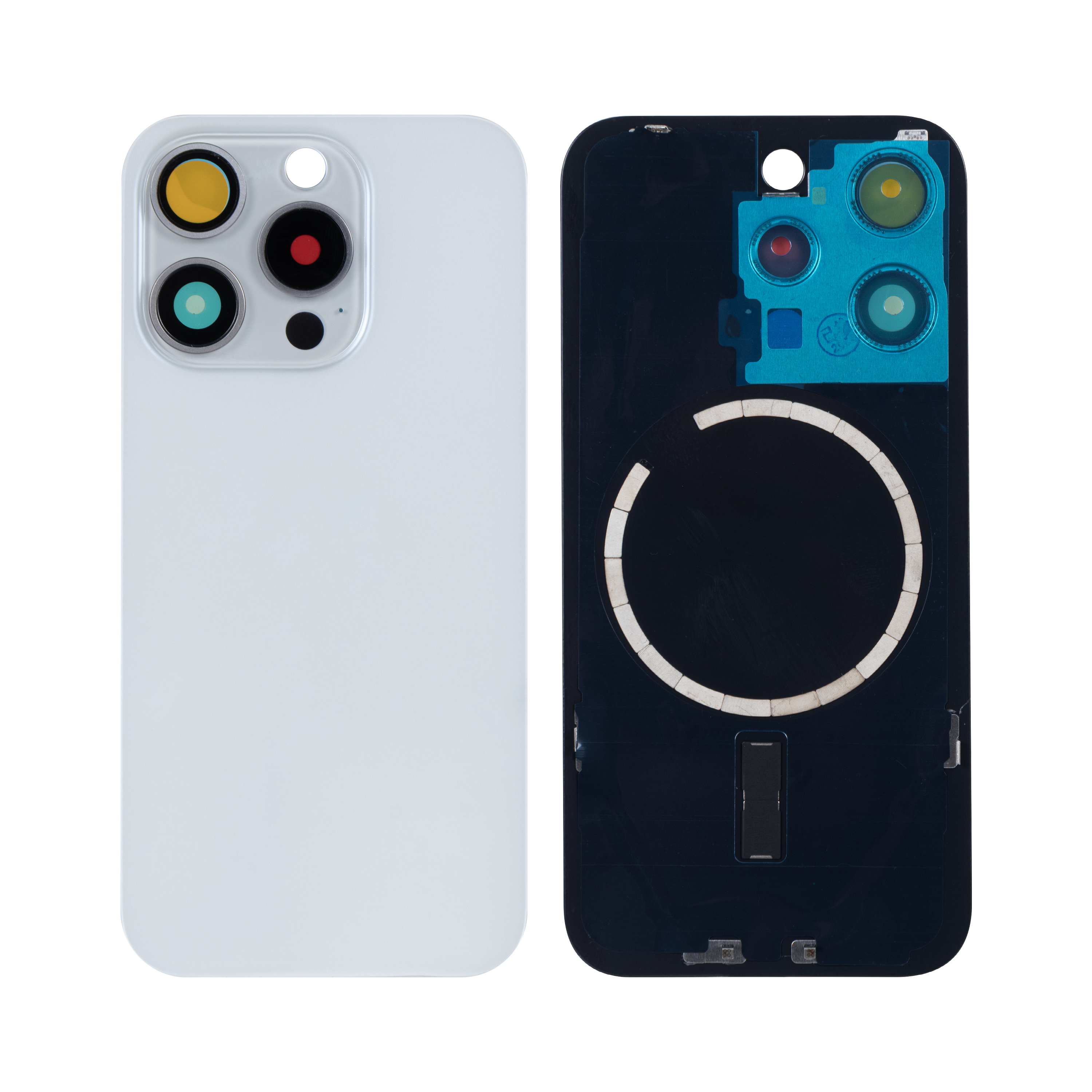For Apple iPhone 15 Pro Back Glass Without NFC, Enlarged Camera Frame White Titanium Compatible