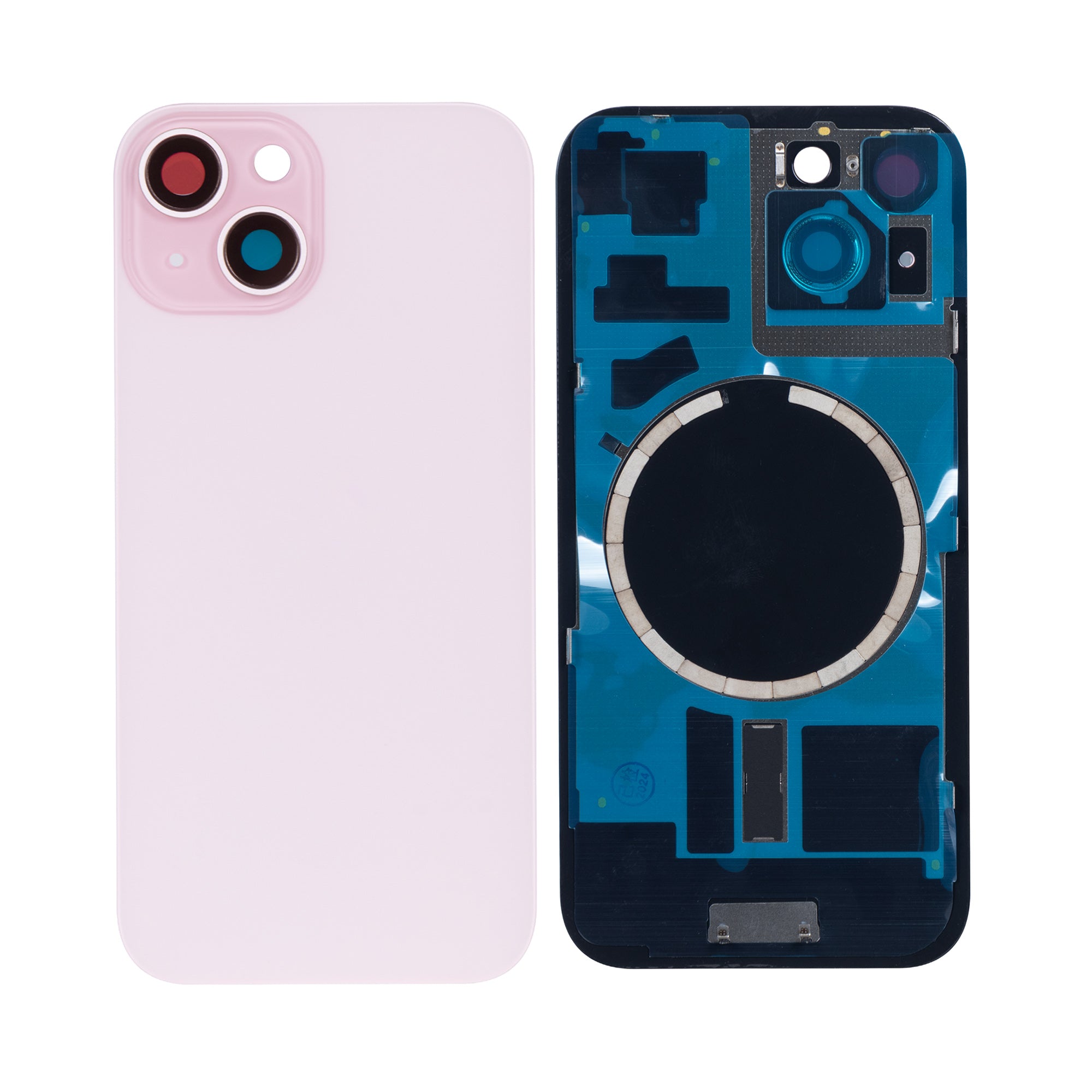 For Apple iPhone 15 Plus Back Glass Without NFC, Enlarged Camera Frame Pink Compatible