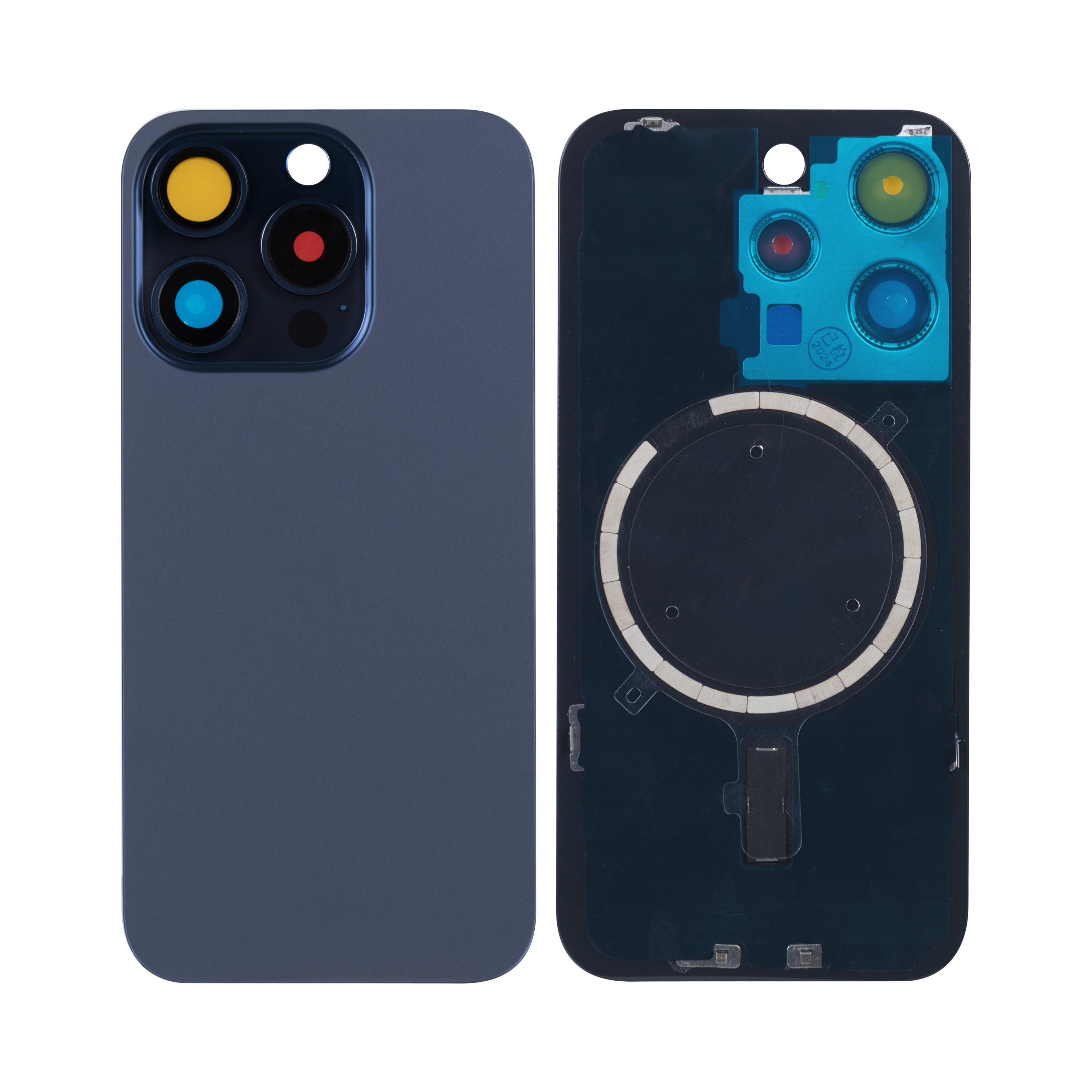 For Apple iPhone 15 Pro Max Back Glass Without NFC, Enlarged Camera Frame Blue Titanium Compatible