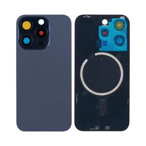 For Apple iPhone 15 Pro Max Back Glass Without NFC, Enlarged Camera Frame Blue Titanium Compatible