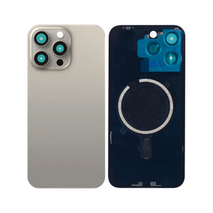 For Apple iPhone 15 Pro Back Glass Without NFC, Enlarged Camera Frame Natural Titanium Compatible