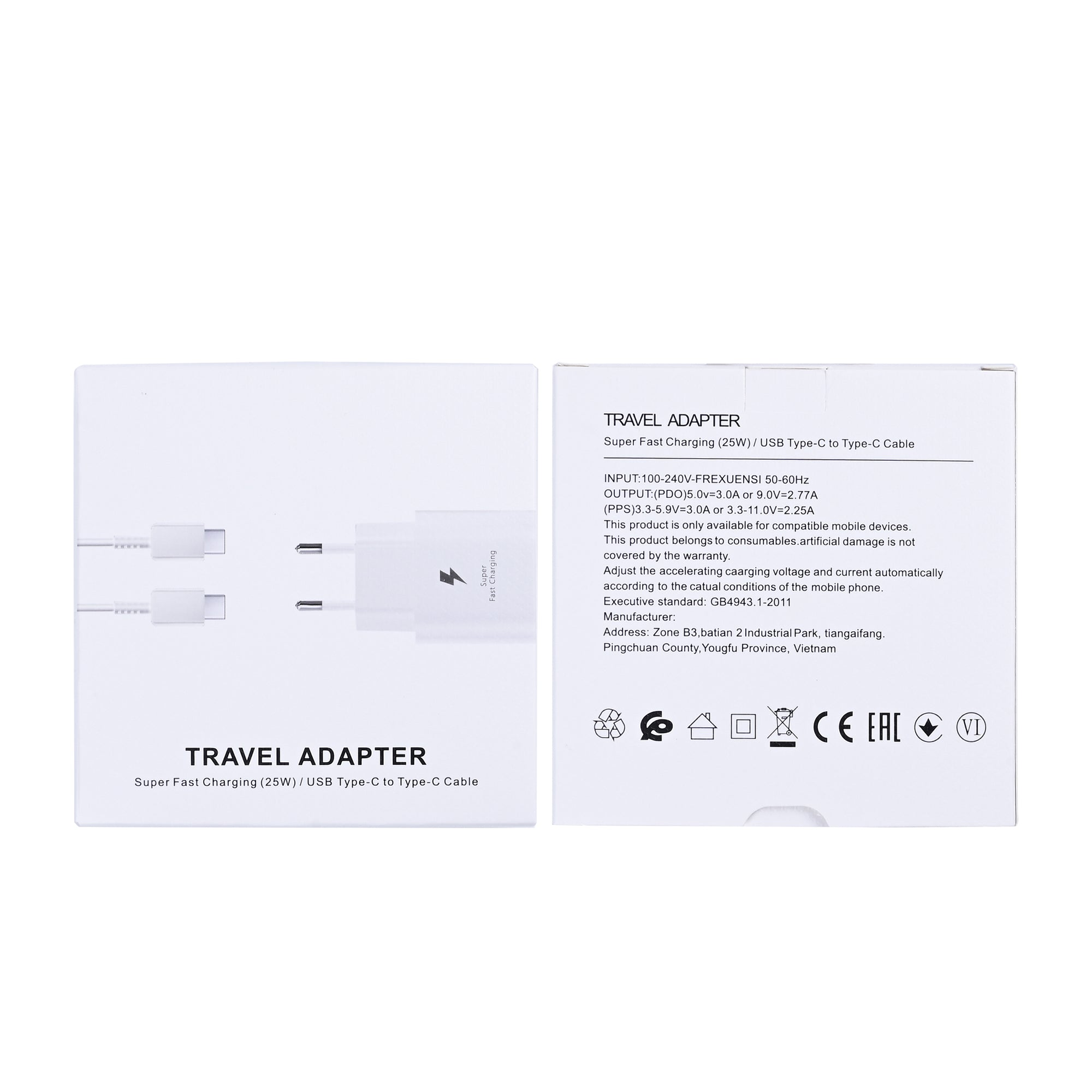 Fast Charge Travel Adaptor 25W Incl. USB-C Cable 100cm White Retail Box