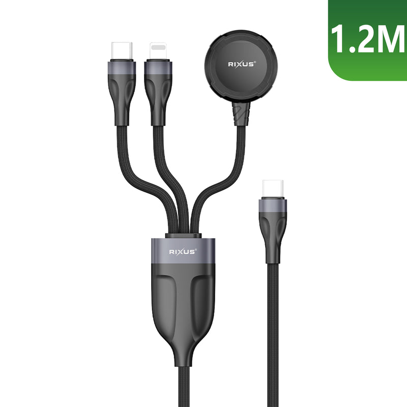 Rixus RXUC31 3 in 1 Watch And Phone Charger Cable 1.2m Black