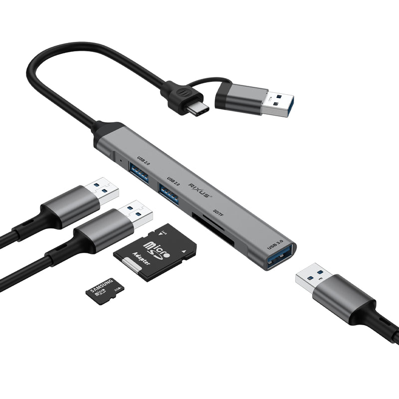 Rixus RXHU05 USB-C 2 in 1 Hub Multiport Adapter