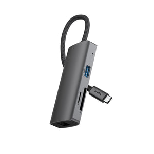 Rixus RXHU08 USB USB-C To Ethernet Adaptor With Docking Station Grey
