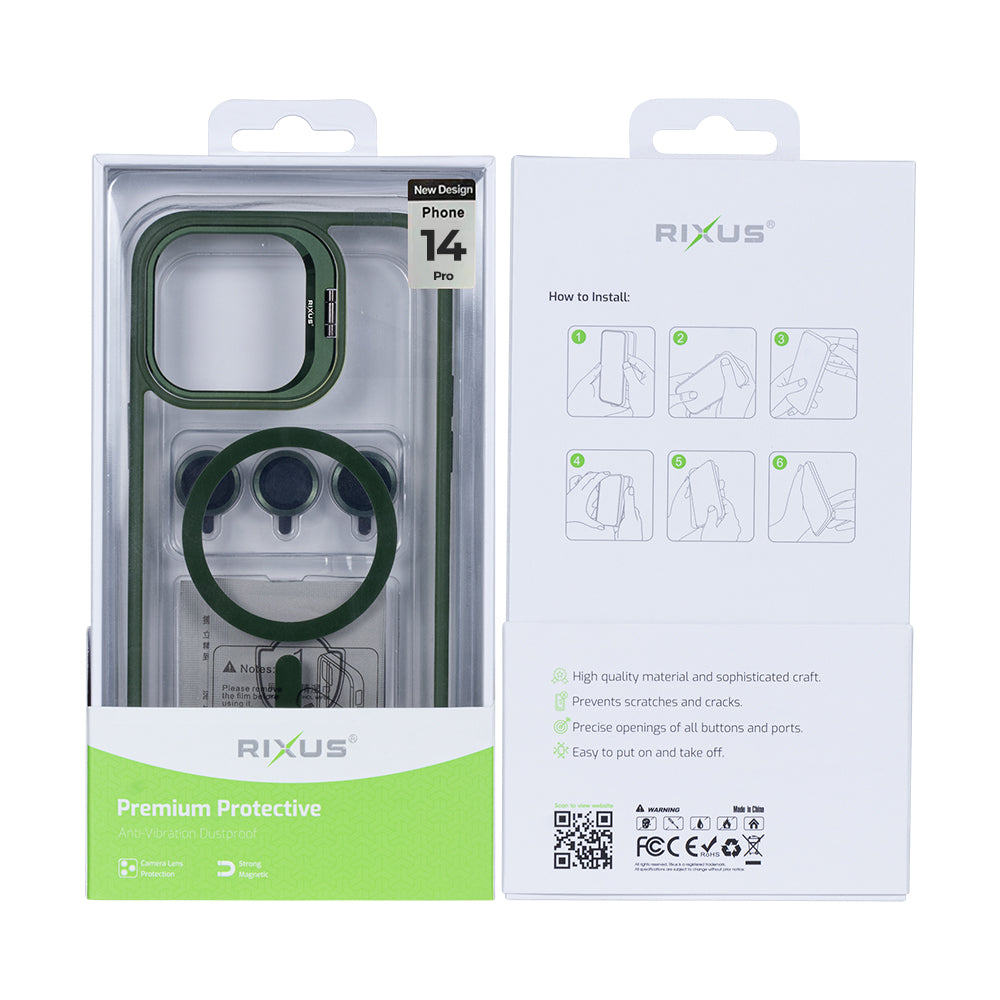 Rixus Classic 03 Case With MagSafe Compatible For Apple iPhone 14 Pro Dark Green