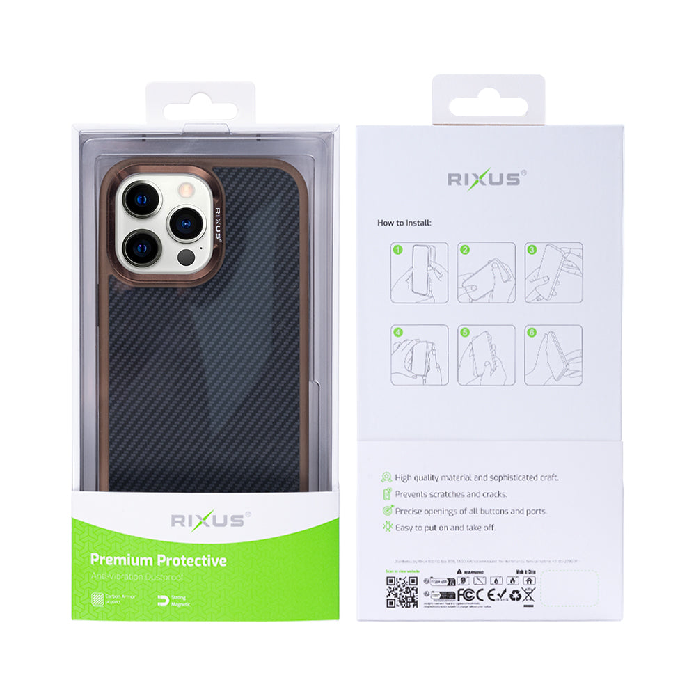 Rixus Mag Carbon With MagSafe Compatible For Apple iPhone 14 Pro Max Brown