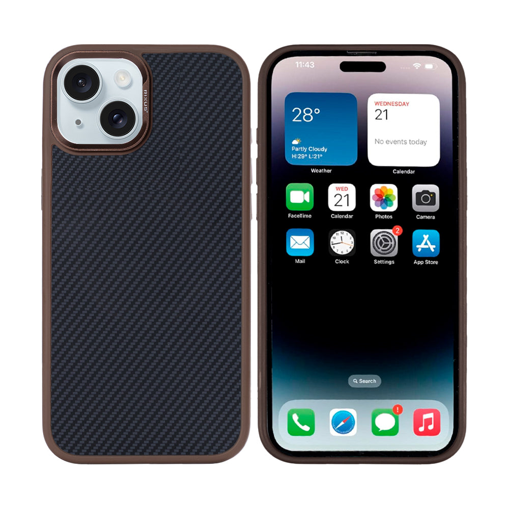 Rixus Mag Carbon With MagSafe Compatible For Apple iPhone 15 Brown