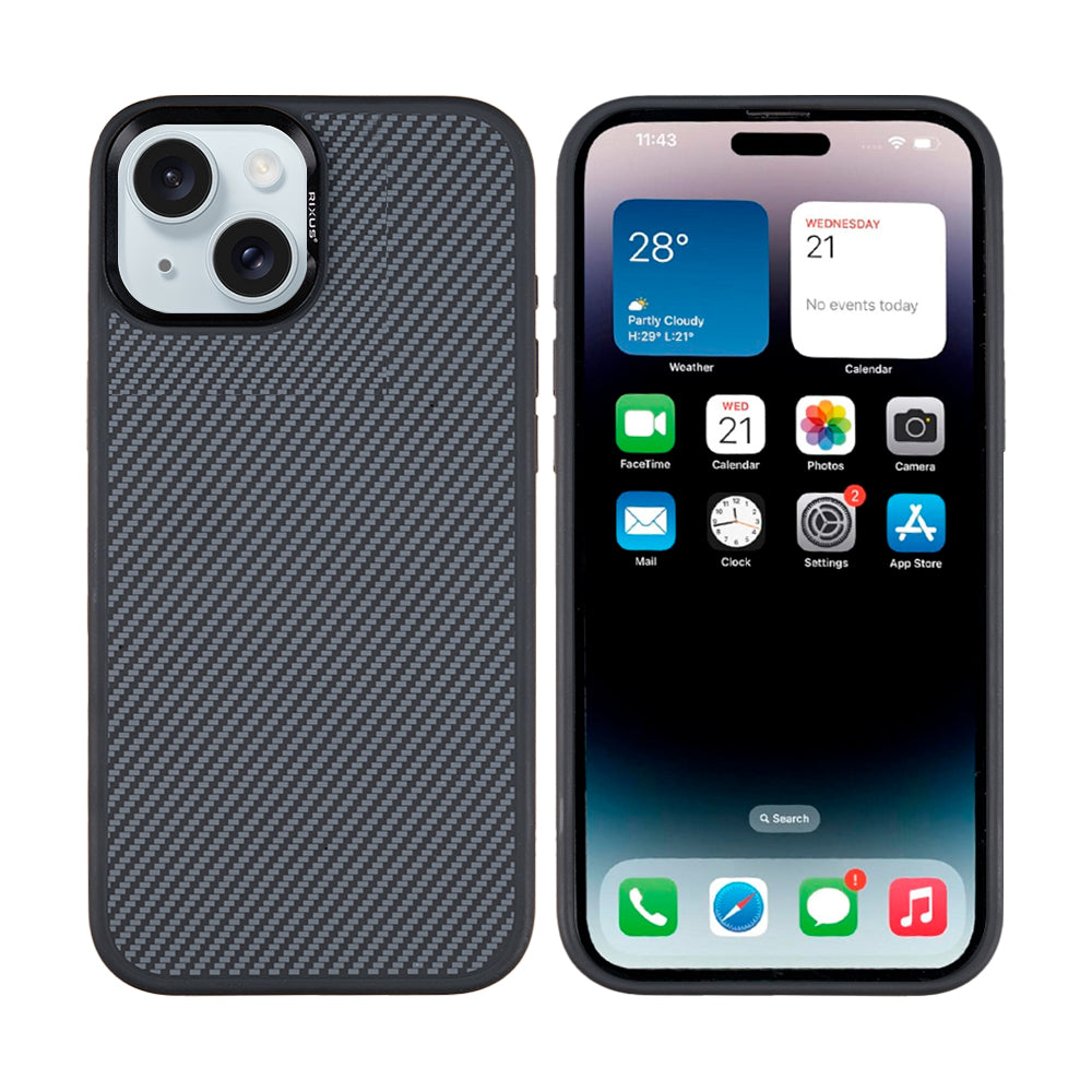 Rixus Mag Carbon With MagSafe Compatible For Apple iPhone 15 Titanium Black