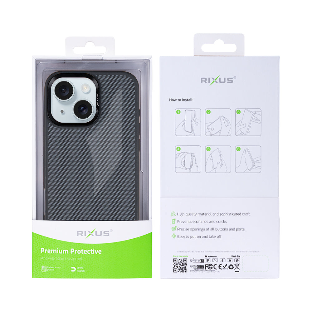Rixus Mag Carbon With MagSafe Compatible For Apple iPhone 15 Titanium Black