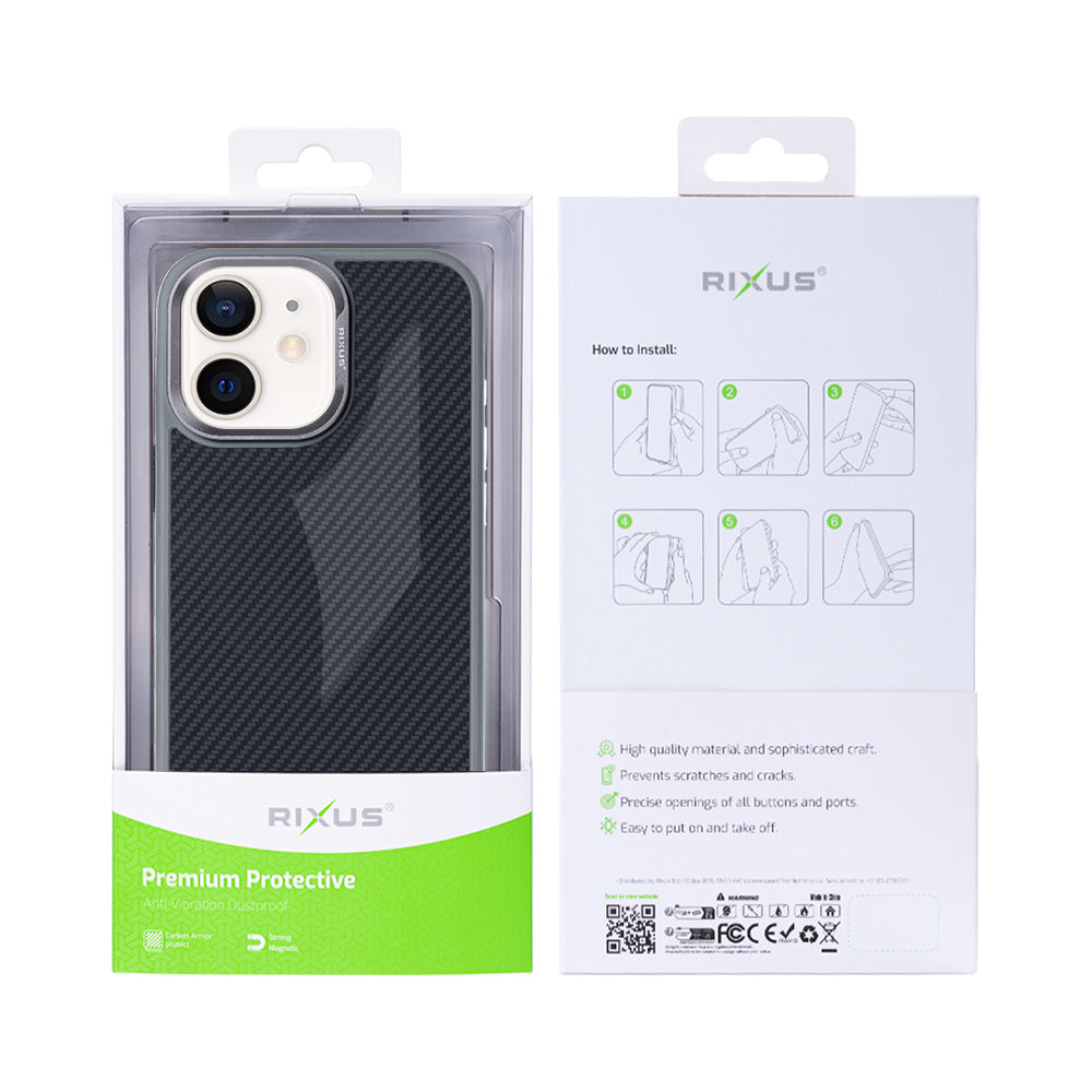 Rixus Mag Carbon With MagSafe Compatible For Apple iPhone 12, 12 Pro Titanium Grey