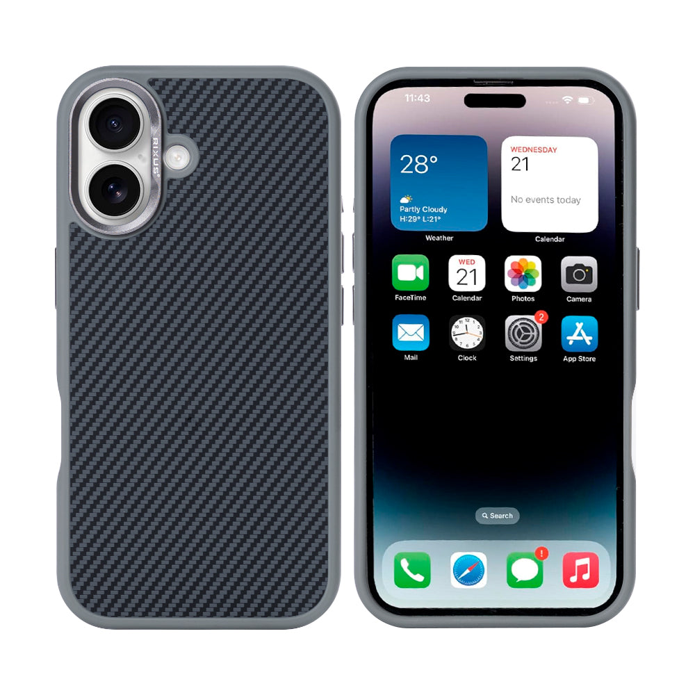 Rixus Mag Carbon With MagSafe Compatible For Apple iPhone 16 Titanium Grey