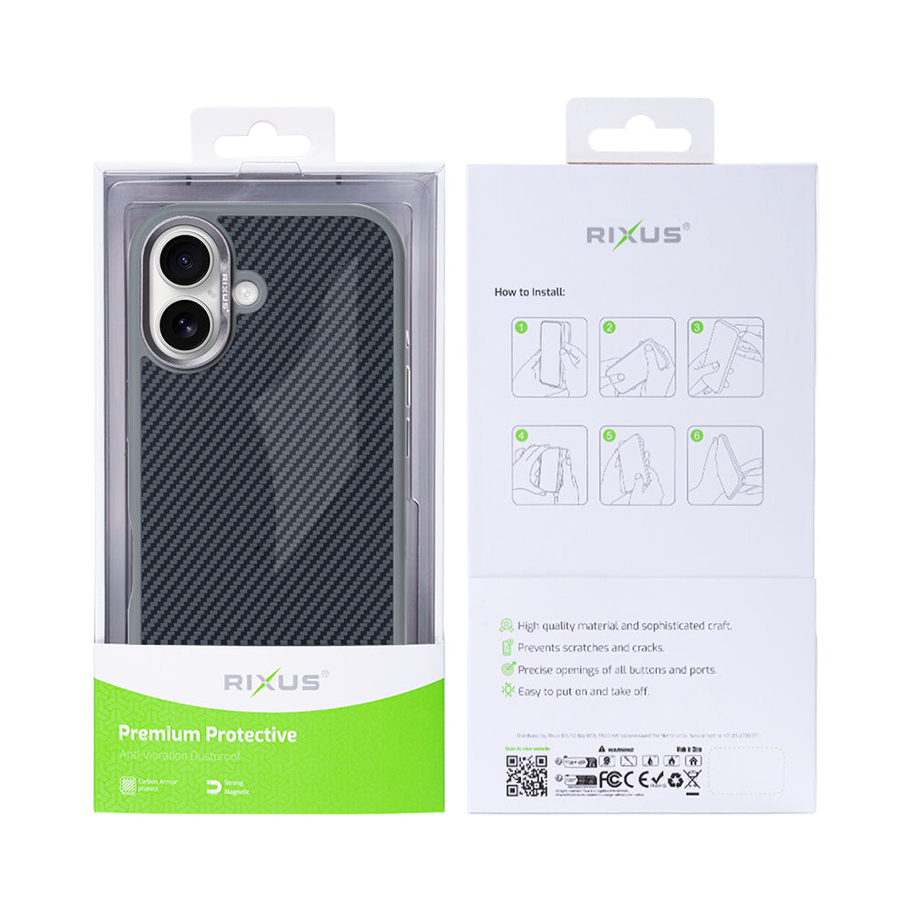 Rixus Mag Carbon With MagSafe Compatible For Apple iPhone 16 Titanium Grey