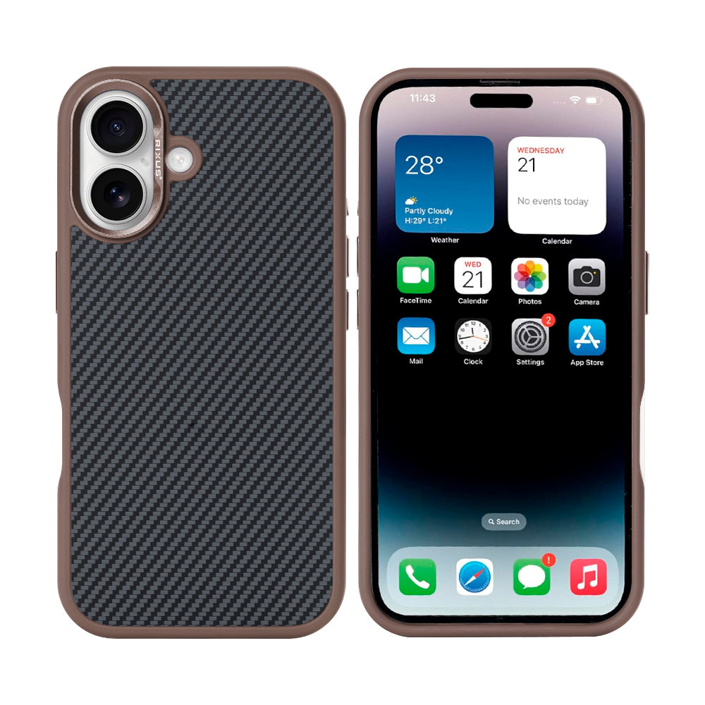 Rixus Mag Carbon With MagSafe Compatible For Apple iPhone 16 Plus Brown