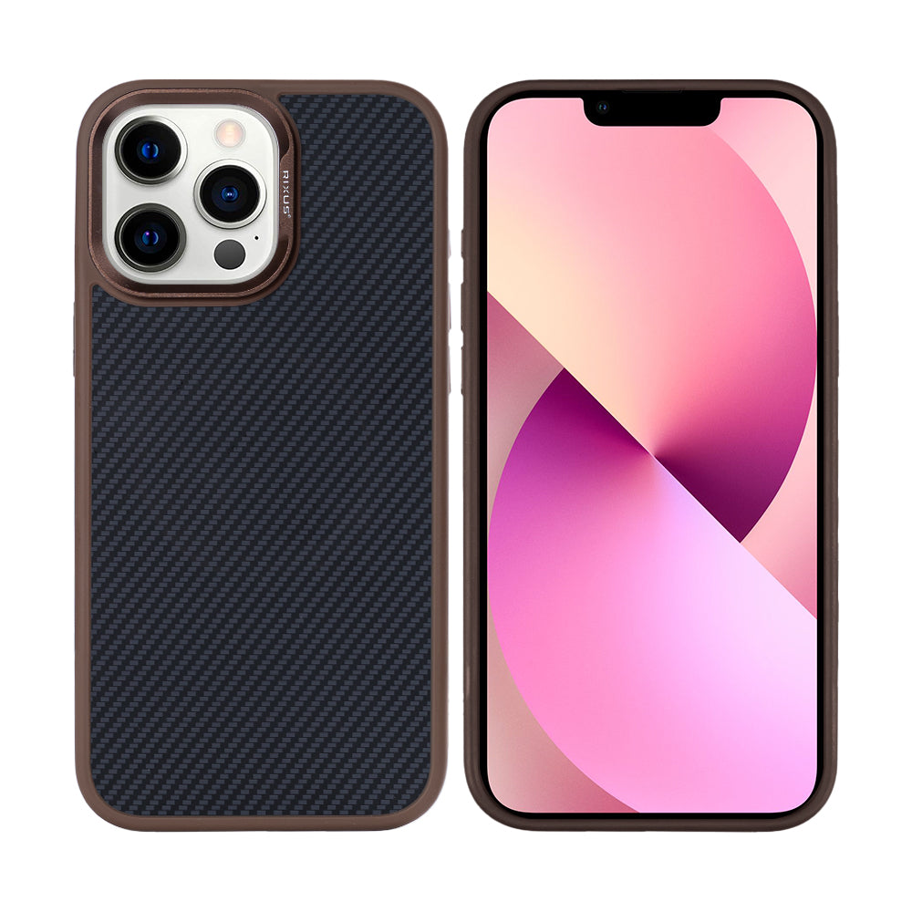 Rixus Mag Carbon With MagSafe Compatible For Apple iPhone 13 Pro Brown