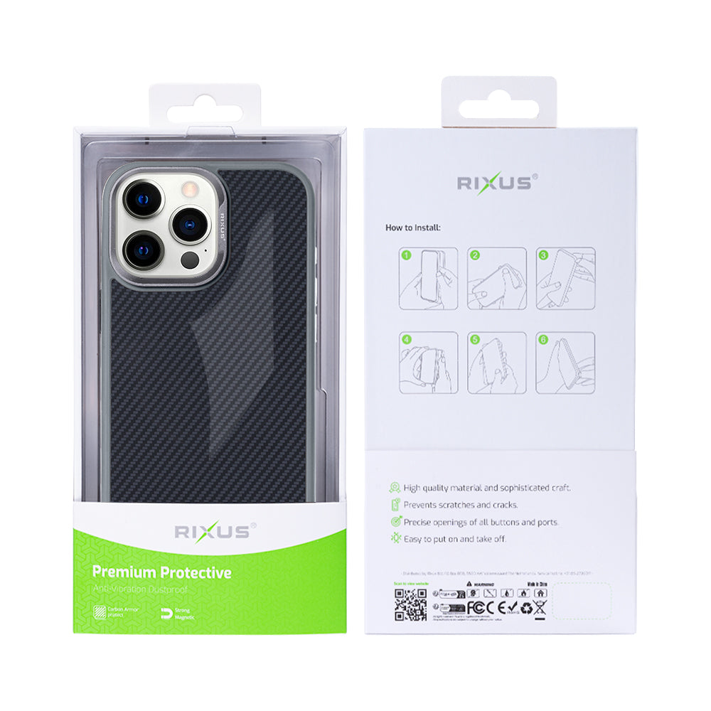 Rixus Mag Carbon With MagSafe Compatible For Apple iPhone 13 Pro Titanium Grey