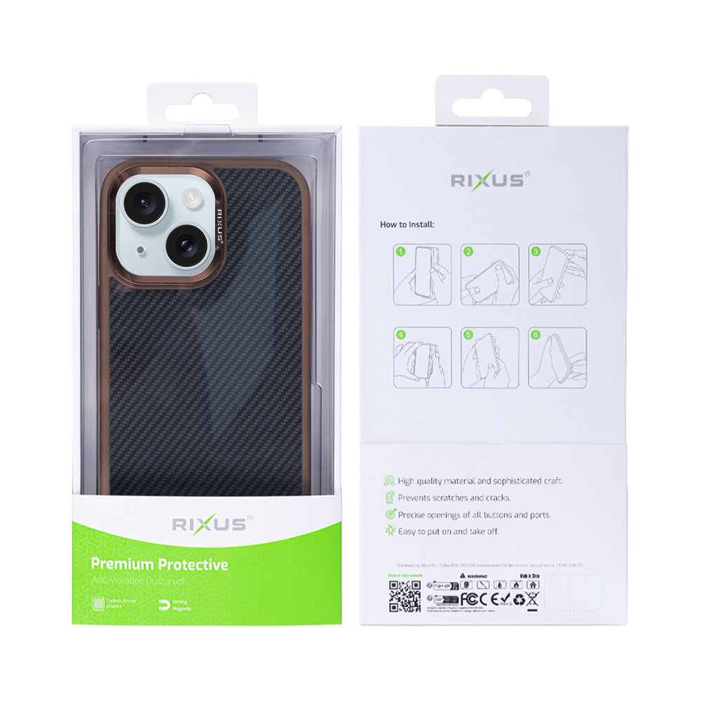 Rixus Mag Carbon With MagSafe Compatible For Apple iPhone 15 Plus Brown