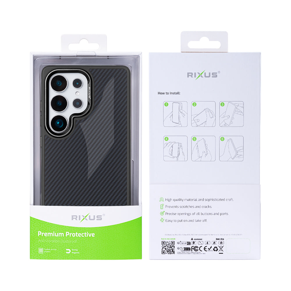 Rixus Mag Carbon With MagSafe For Samsung Galaxy S25 Ultra Titanium Black