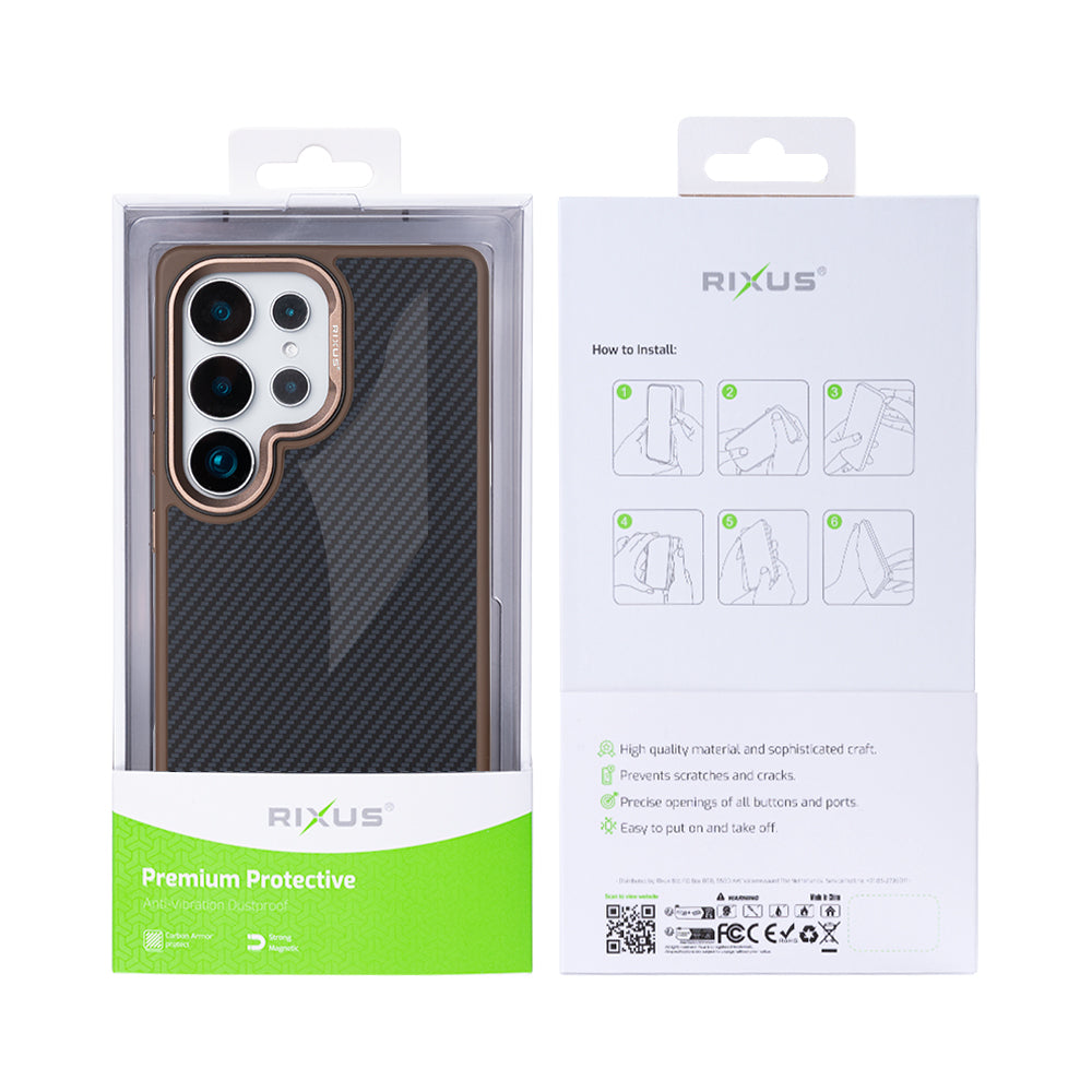 Rixus Mag Carbon With MagSafe For Samsung Galaxy S25 Ultra Brown