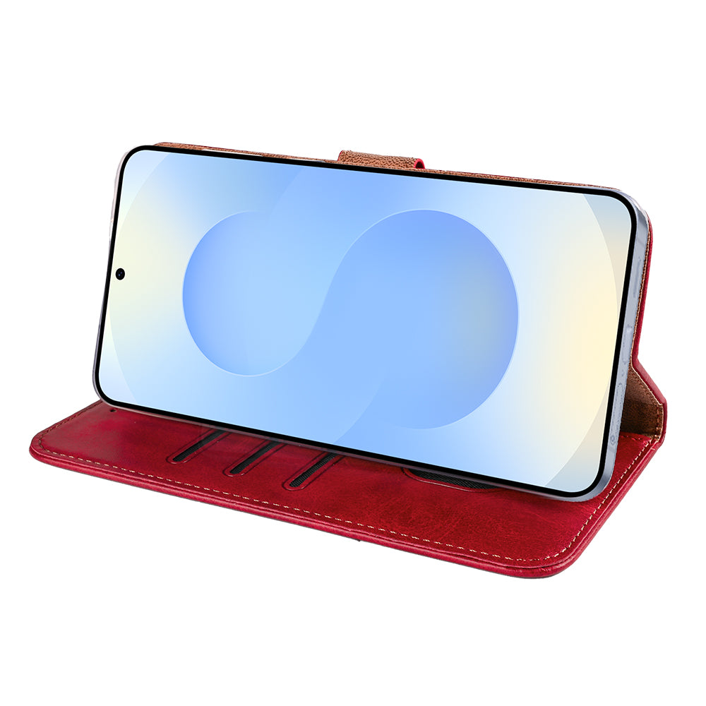 Rixus Bookcase For Samsung Galaxy S25 Edge Dark Red