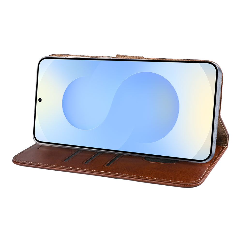 Rixus Bookcase For Samsung Galaxy S25 Edge Brown
