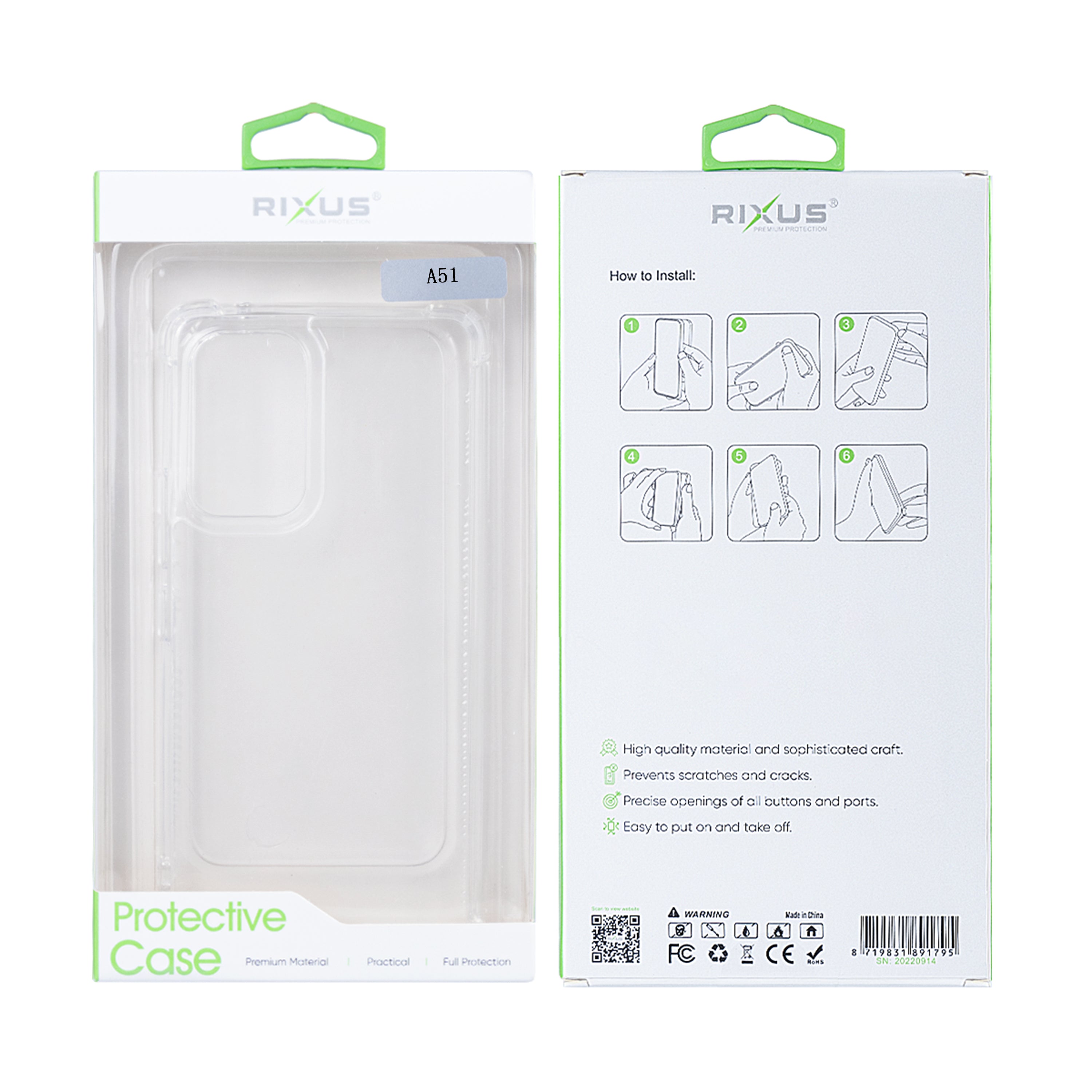 Rixus Anti-Burst Case For Samsung Galaxy A51 Transparent