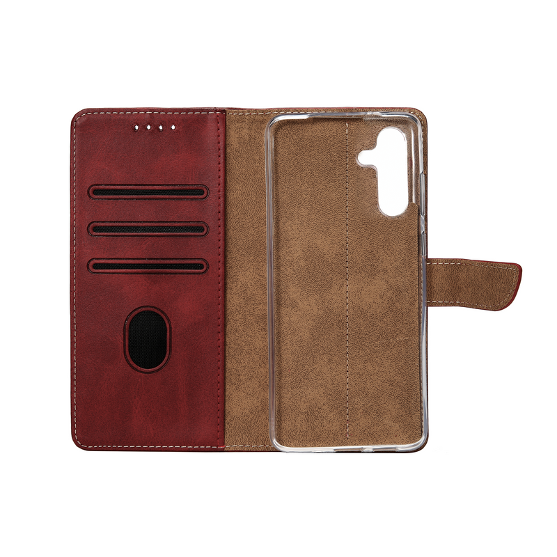 Rixus Bookcase For Samsung Galaxy S24 FE S721B Dark Red