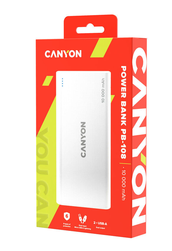 Canyon Powerbank PB-108 USB/USB-C 10.000 mAh White