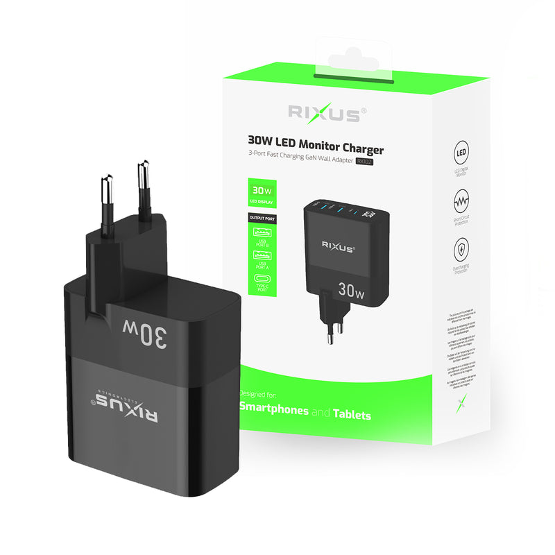 Rixus RX102 PD 30W Gan Charger Black