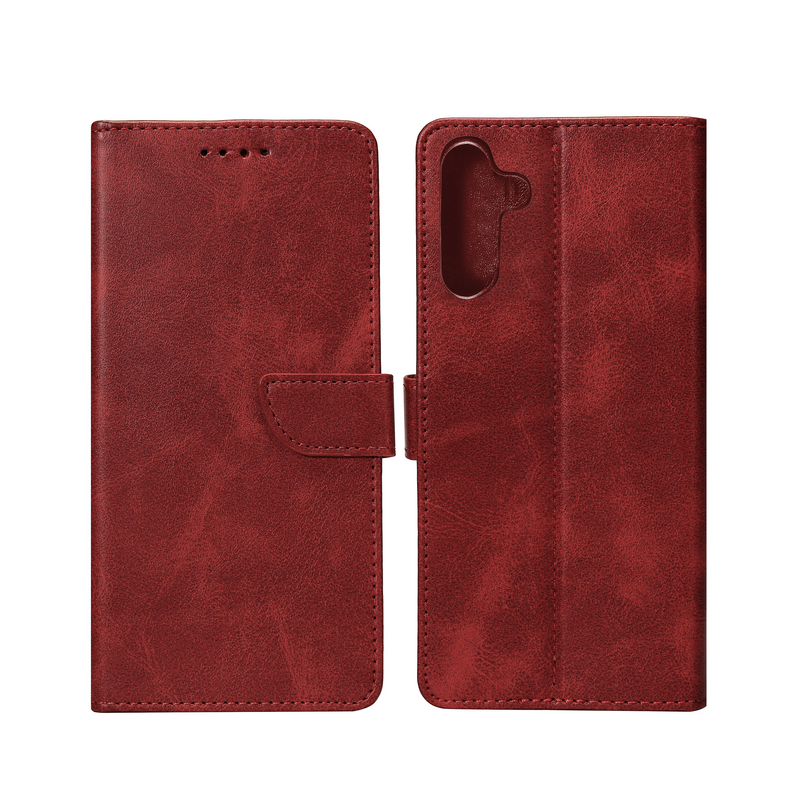 Rixus Bookcase For Samsung Galaxy S24 FE S721B Dark Red