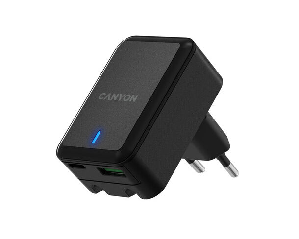 Canyon Foldable Wall Charger H-20T USB-C And OC 3.0 Black